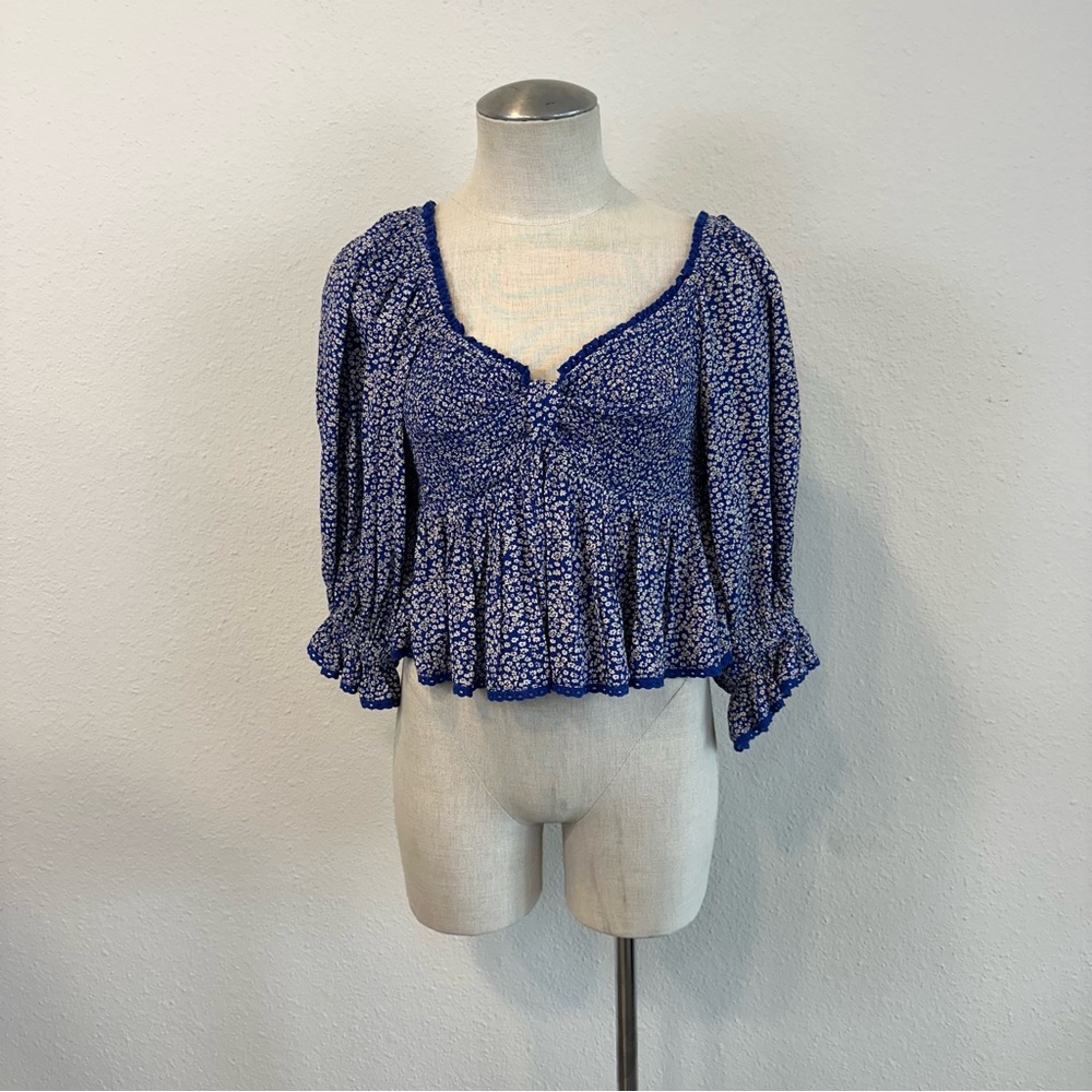 Free People Brittnee Print Smocked Back Peplum Top 497